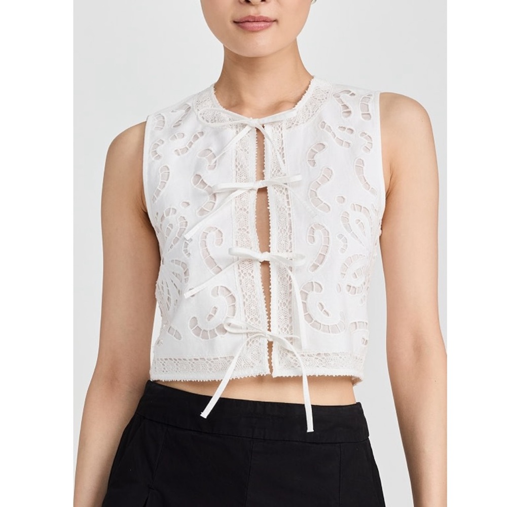 Sea New York Edith Embroidery Vest Size M Women Boho Festival Cotton Linen Tie